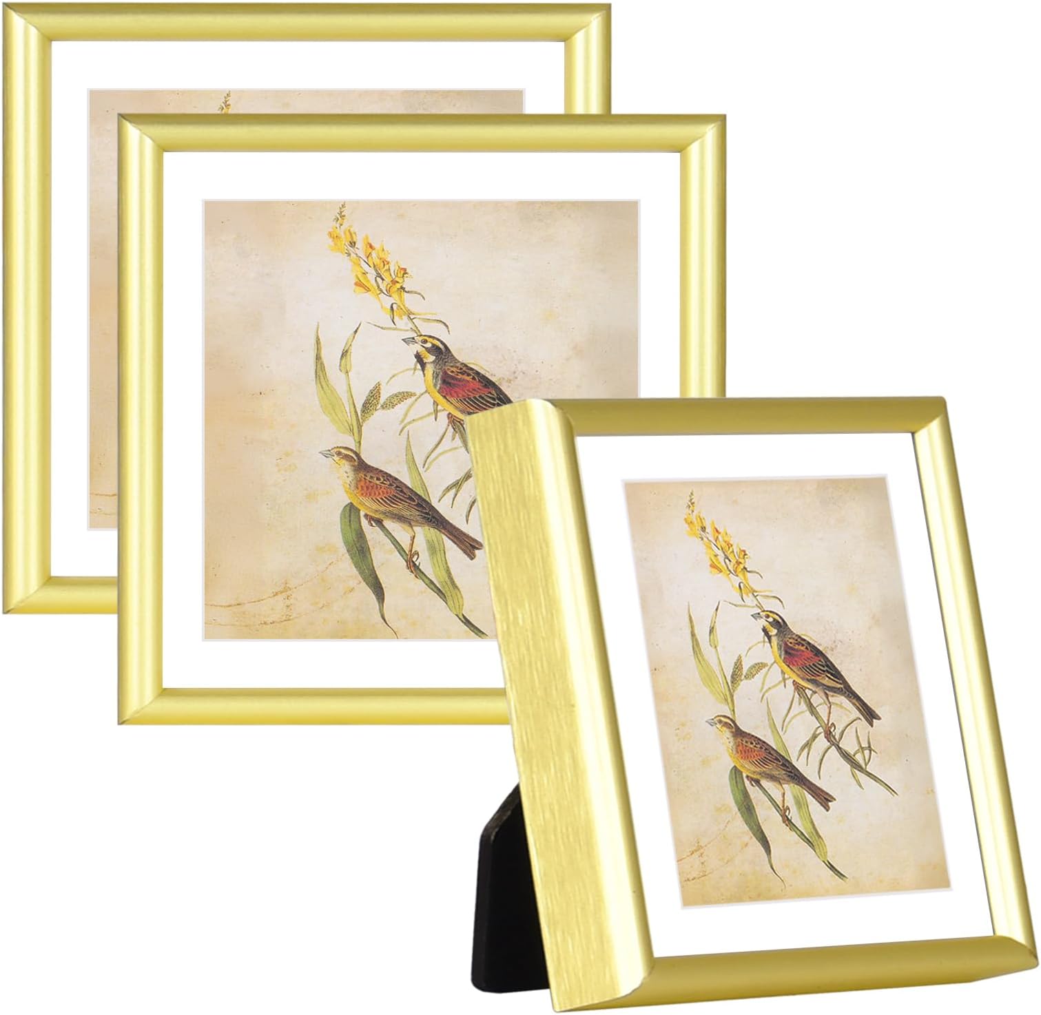 3x3 Picture Frame Set of 3, Gold Aluminum Metal Square Photo Frame with HD Glass, Fits 2x2 with Mat or 3 x 3 without Mat, Display For Tabletop or Wall Collage