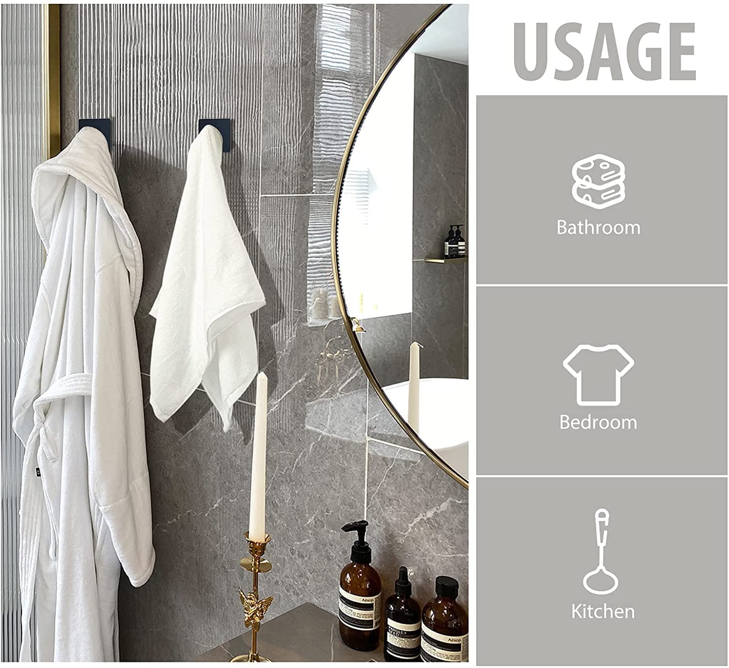 JIALTO 2 PCS Wall Hooks for Hanging Strong, Heavy Duty Stainless Steel Waterproof Towel Hooks Stick on Hooks Wall Hangers Sticky Hooks for Hanging Bathroom Kitchen 4