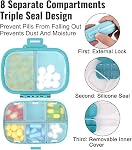 DIY Pocket Pharmacy with Medicine Labels, Travel Pill Organizer with 189 Medicine Labels & 64 White Stickers, 8 Compartments Portable Pill Case Small Daily Weekly Pill Container Medication Box (Blue)