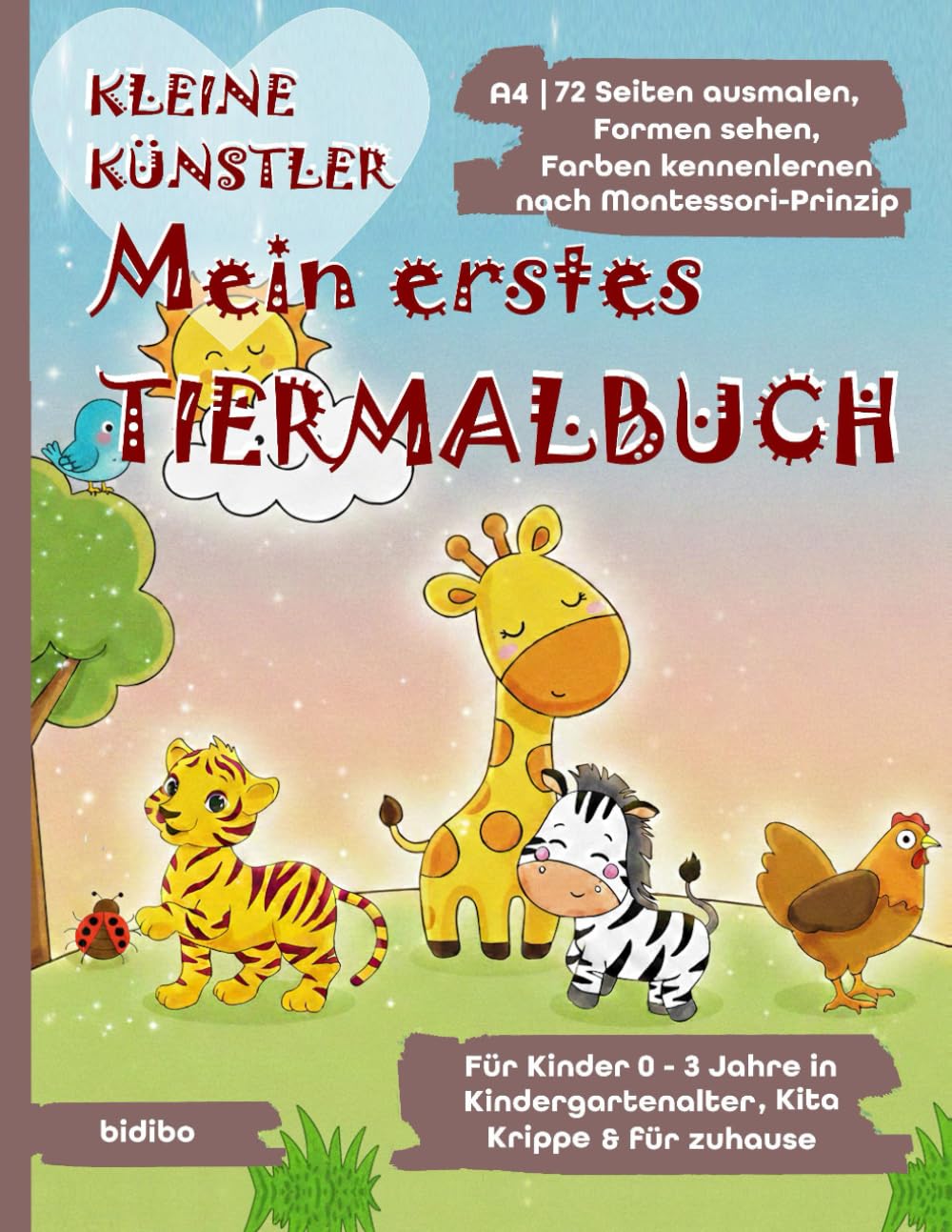 Kleine Künstler - Mein erstes Tiermalbuch für Kinder von 0-3 Jahre | A4 Ausmalbuch - links farbig - rechts ausmalen | große Motive |: nach ... Motorik fördern | Farben erkennen
