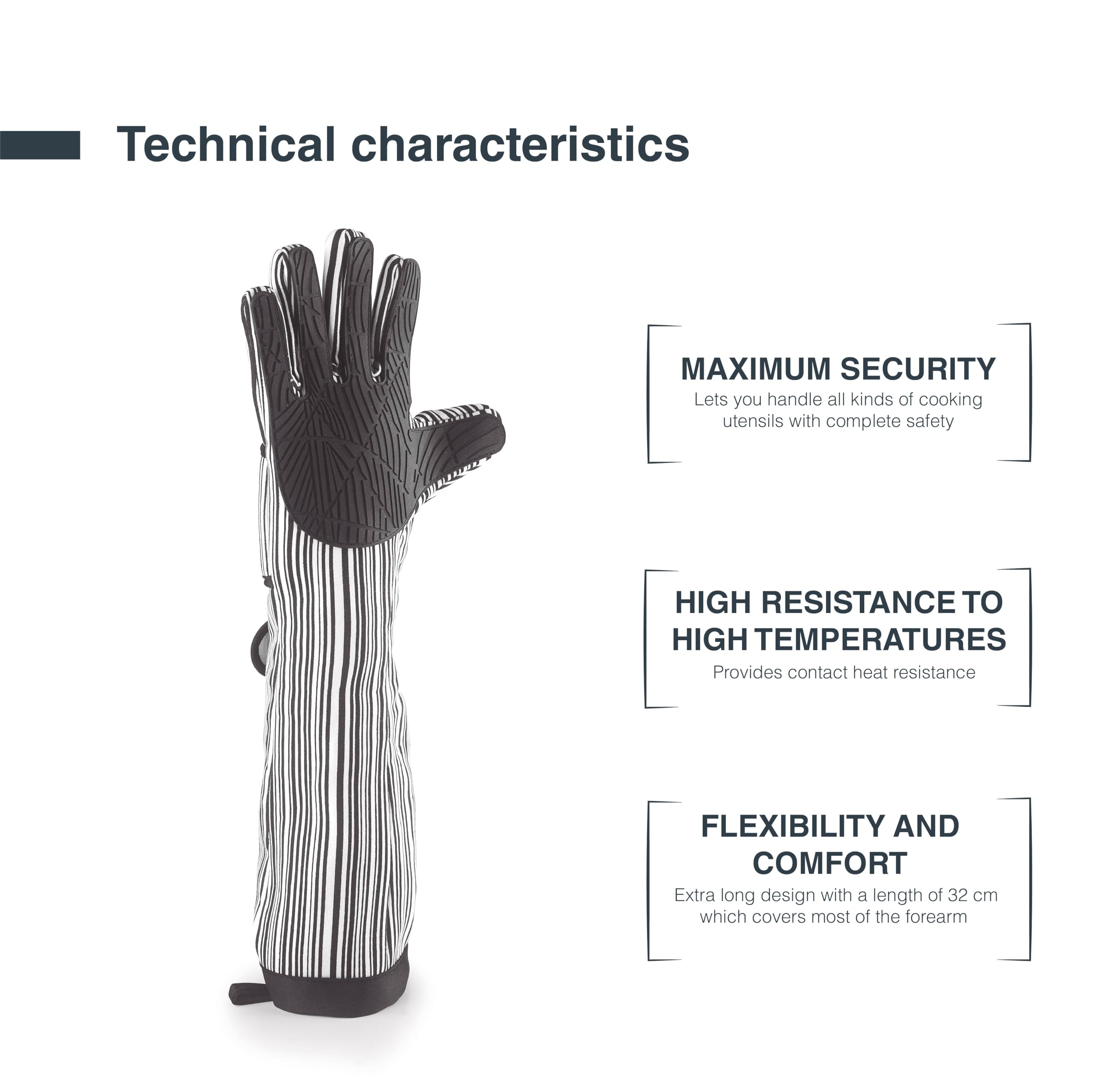 Lacor - 60068 - XL Ofenhandschuhe, Ofenhandschuhe Küche, maximale Sicherheit, hohe Hitzebeständigkeit, Baumwolle mit doppelter Polsterung, Silikon und Polyester, waschmaschinen- und trocknergeeignet, 48 cm, schwarz | Langlebiges Profi-Utensil; entwickelt