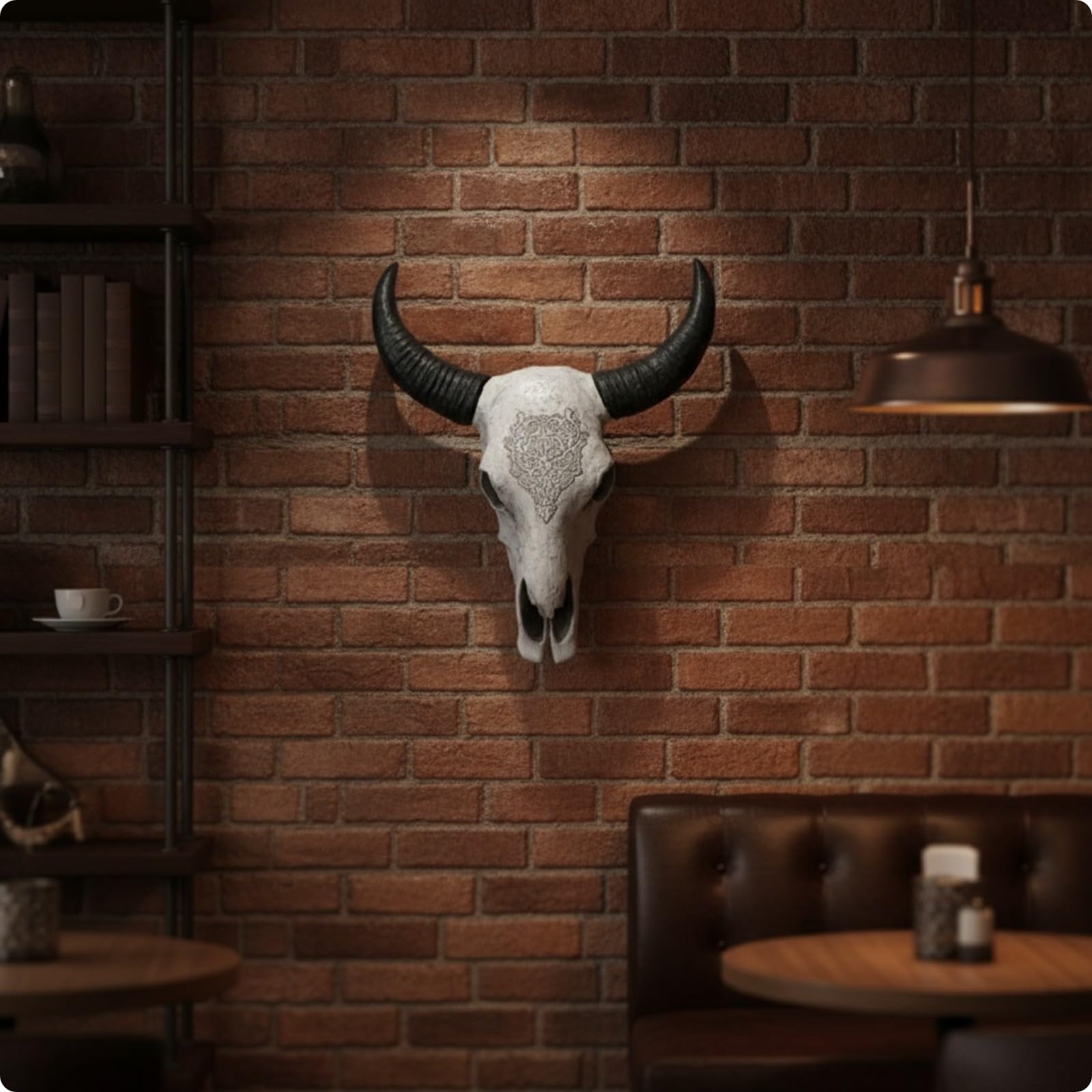 Baoblaze Teschio di Decorativo da Parete in Resina Effetto Invecchiato Teschio di Simulato da Parete Scultoreo Appeso Appendici Lunghe Curve