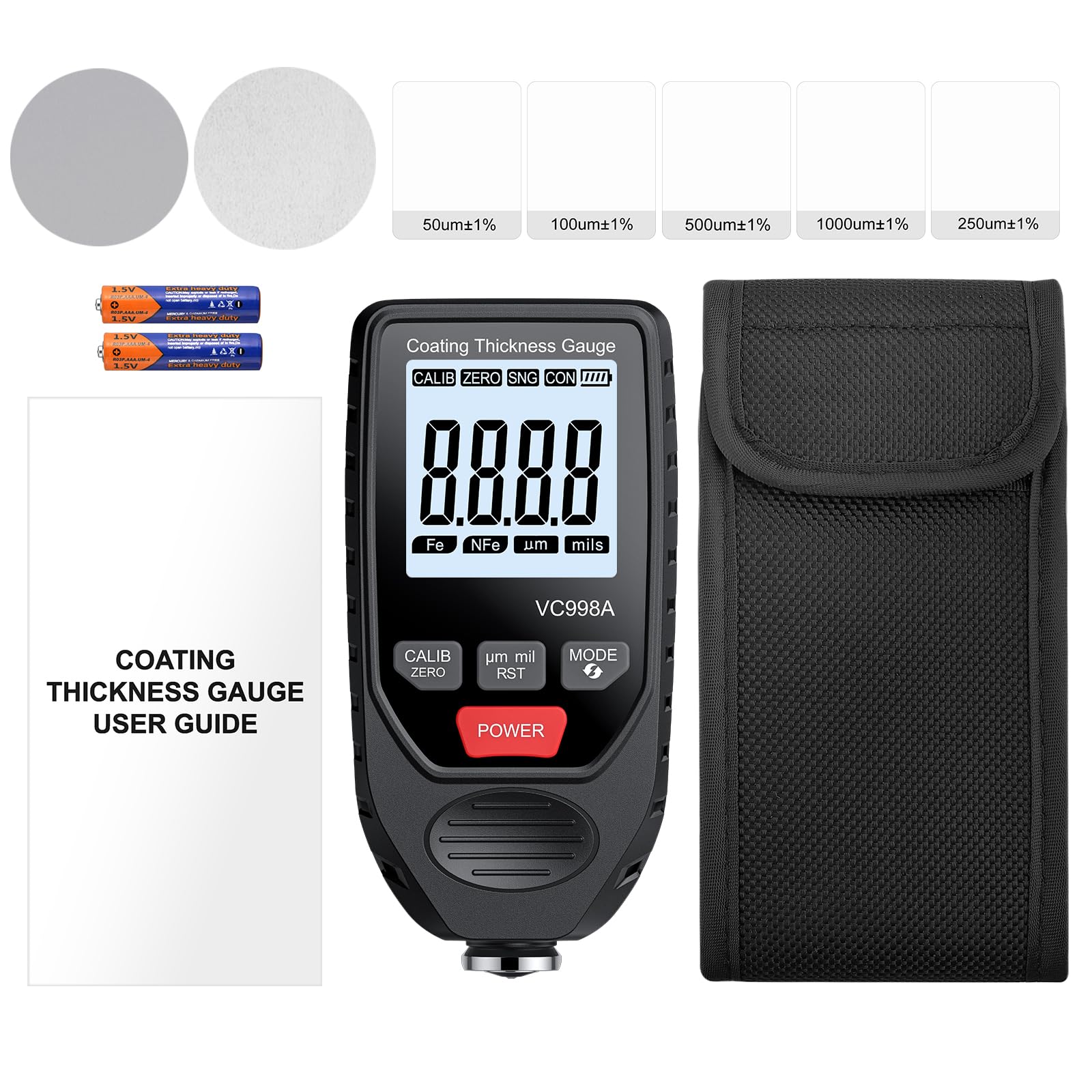 BINTA Lackmessgerät Auto, Schichtdickenmessgerät Autolack Lackdickenmessgerät für Auto Car Karosserie 0-1500μm LCD Display für Eisen Aluminium