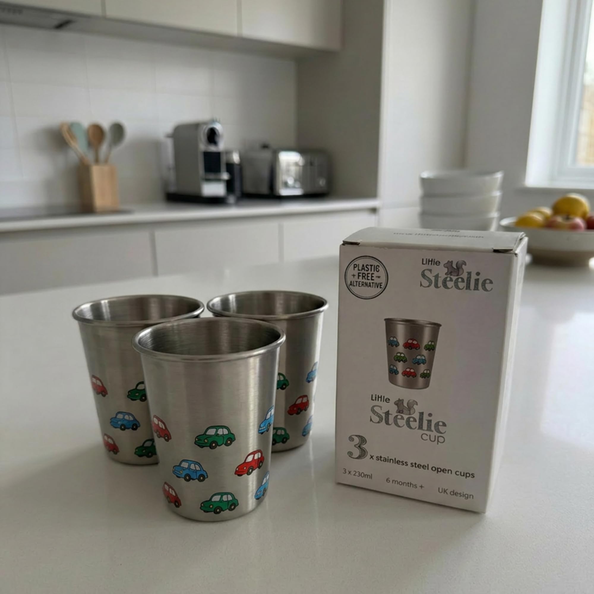 Open Cup Set of 3 Items | Stainless Steel | Plastic-Free | Kids Design | Ideal for Children, Toddlers and Babies (6 Months +) | 230ml x 3 (Car) — view 7