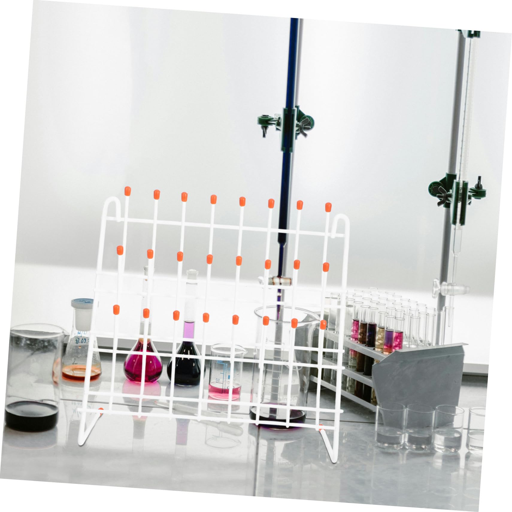 Soporte para Tubos de Ensayo de Hierro Blanco 24 Posiciones, Estante Ligero y Fácil de Transportar para Secado en Laboratorios Escolares y Universitarios