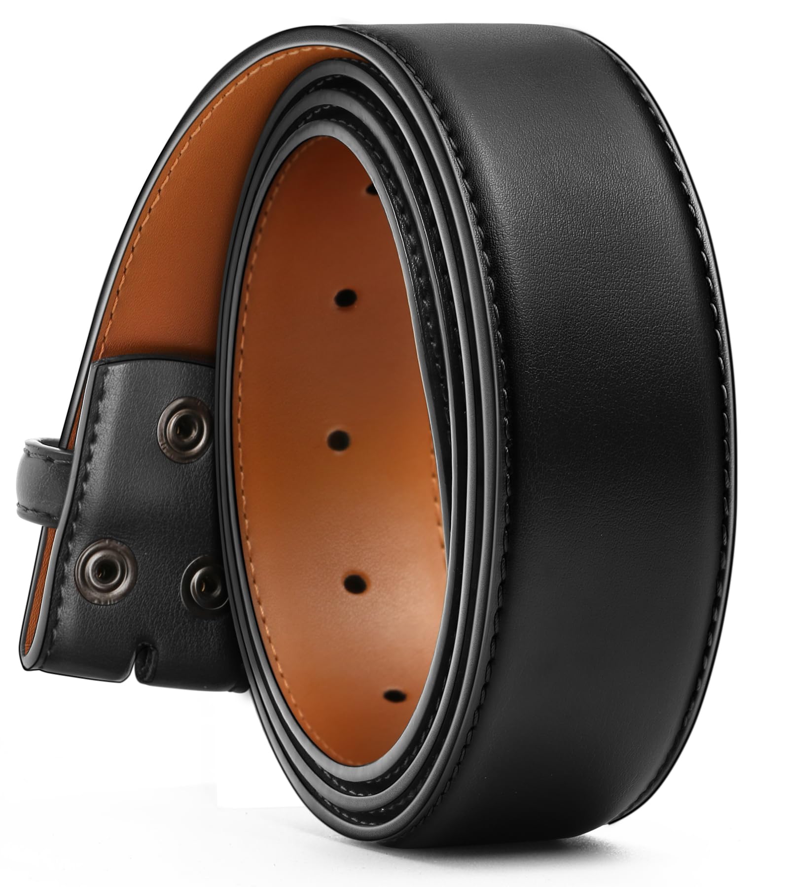 BULLIANTLeather Belts Strap 1 1/2" with Snaps No buckle for Men Belt Replacement