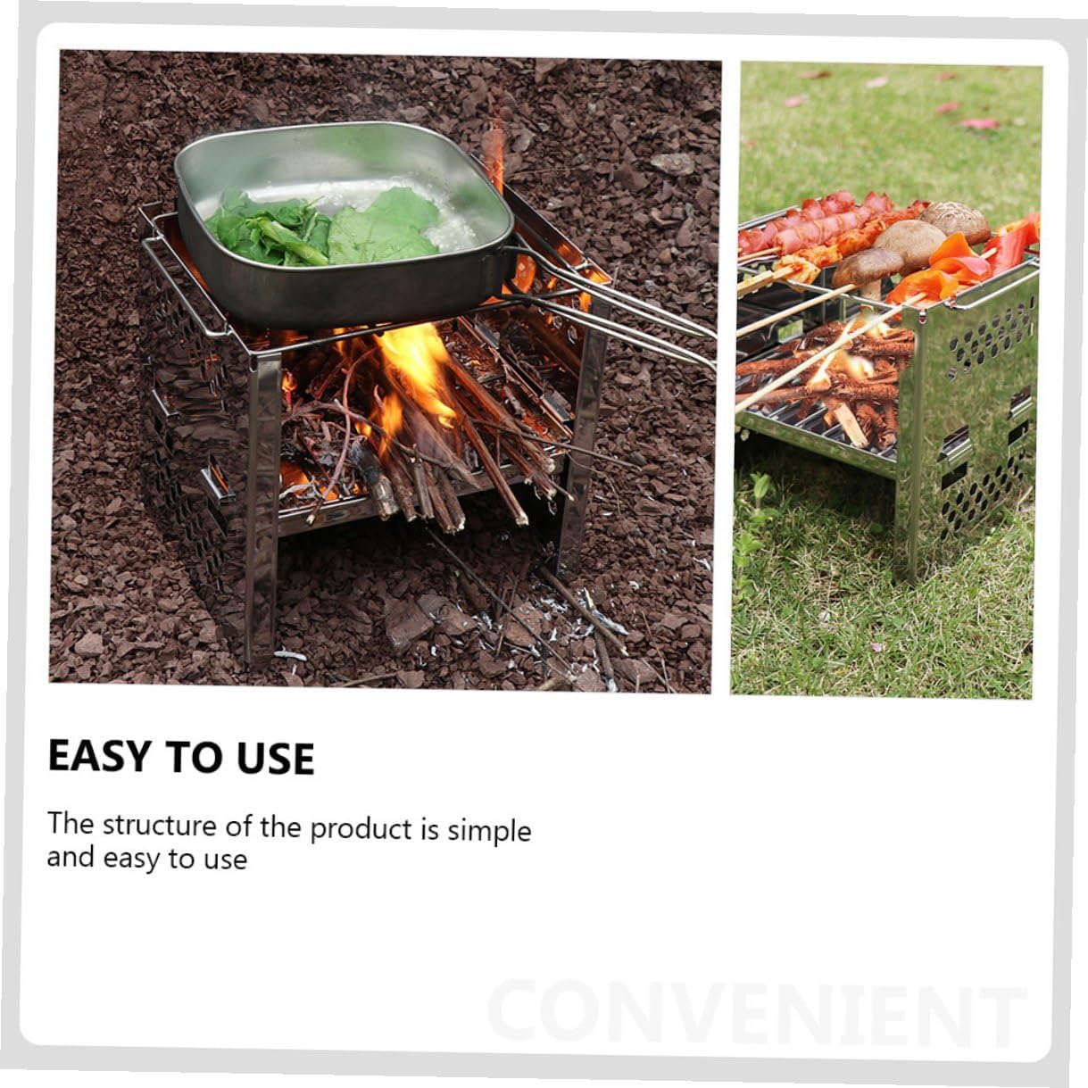Zerodeko Stainless Steel Bbq Grill Portable Foldable Barbecue Stove Adjustable Height Outdoor Camping Picnic Garden Firewood Burner Tool