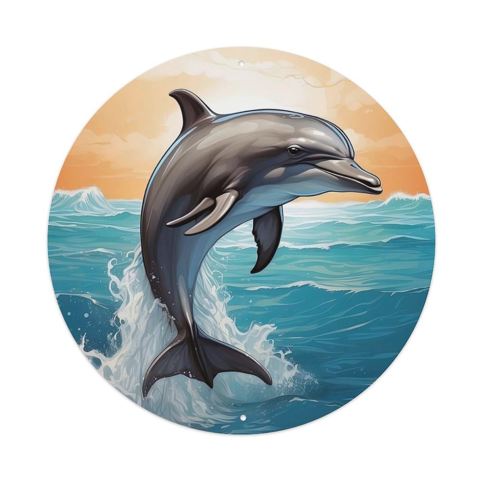 Marine Animal Sunset Cute Dolphin Leap Metal Tin Sign