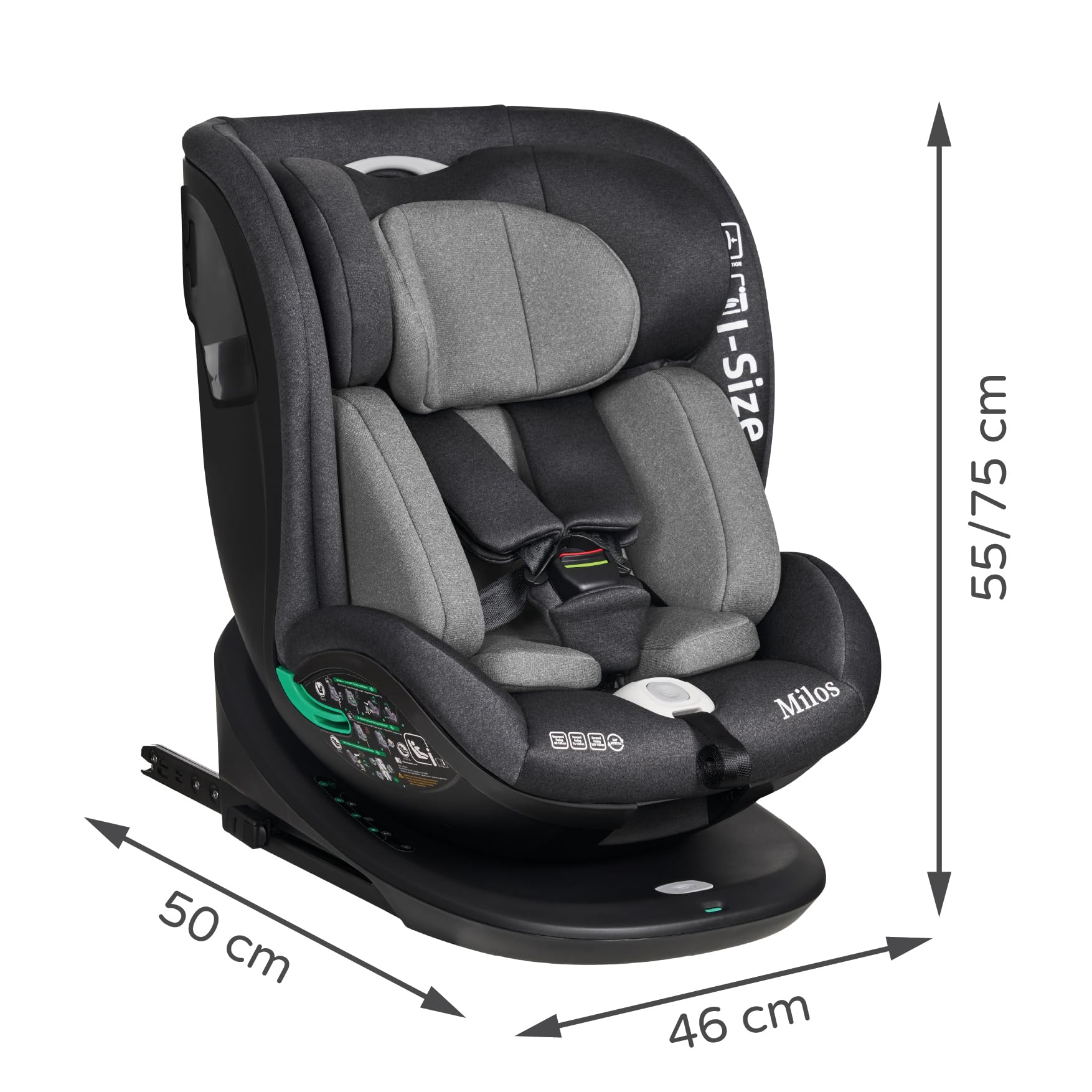 Ms Milos I-Size - Seggiolino da auto girevole a 360°, con ISOFIX e TOP Tether, 40-150 cm (0-36 kg), circa 0-12 anni - Reclinabile e Imbottita - ECE R129