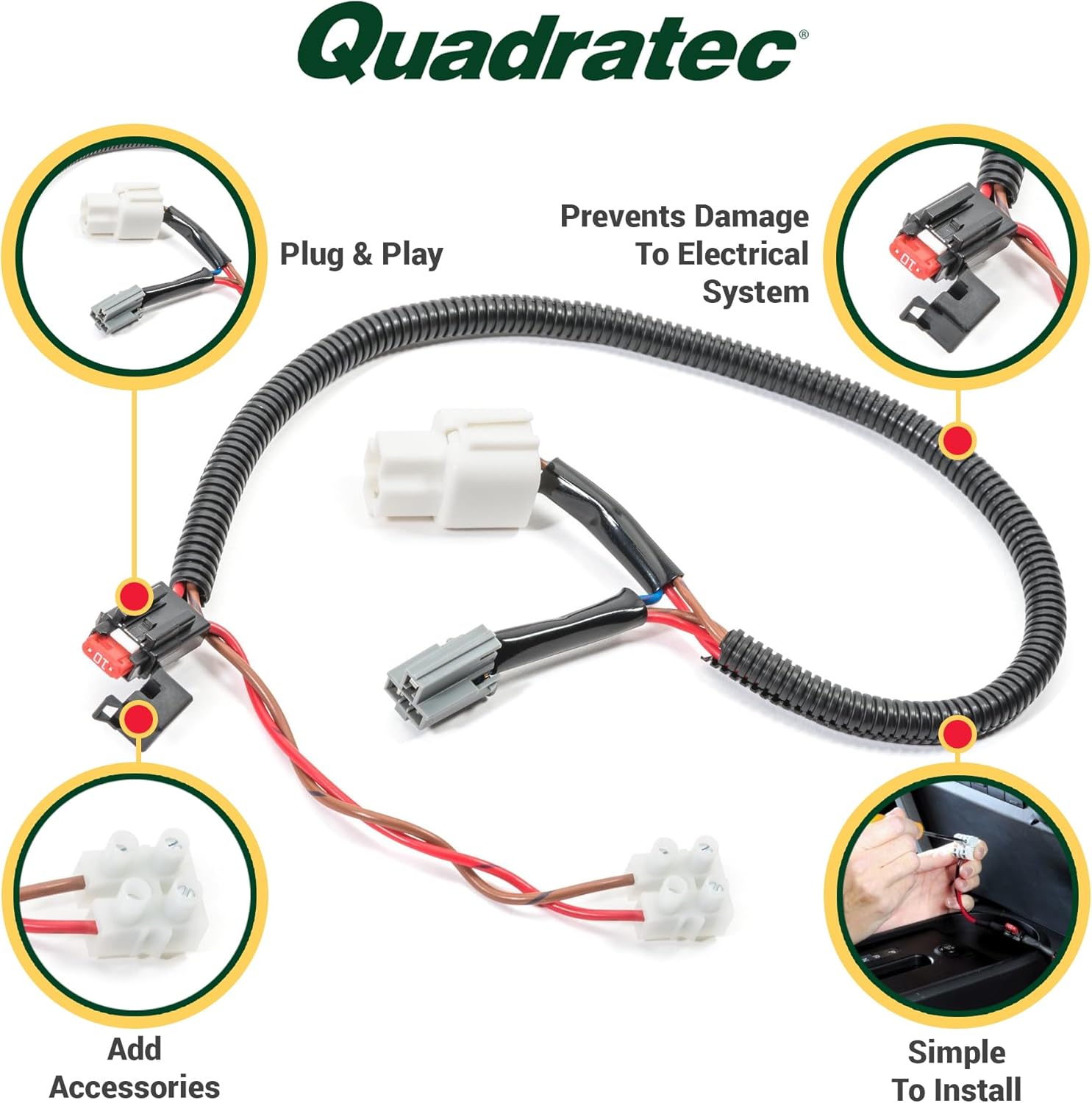 Quadratec 12 Volt Power Adapter - Fits Jeep Wrangler TJ, JK, JL & Gladiator JT 1999-2023 - 12 Volt - Add Accessory Power - Includes Plug and Play Wire Harness - with in-Line Fuse and Ground