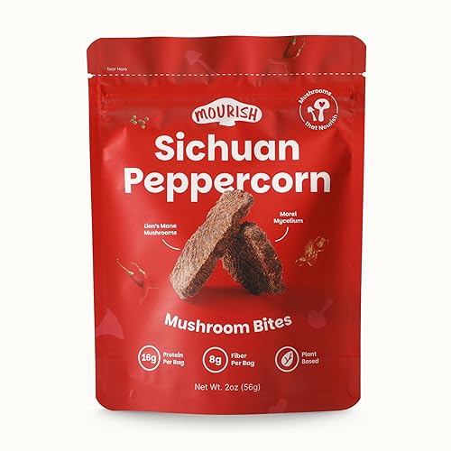Miniatura 14 de Mourish Vegan Mushroom Bites - Trío de aventuras picantes, paquete de 3 (2 onzas), buena fuente de proteína y fibra, carne seca a base de plantas
