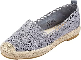 Staron Espadrille Sneakers for Women Ladies Sole Hollow Floral Lace Ankle Flat Canvas Round Toe Casual Shoes Flats Classic Slip-On Comfortable Shoes