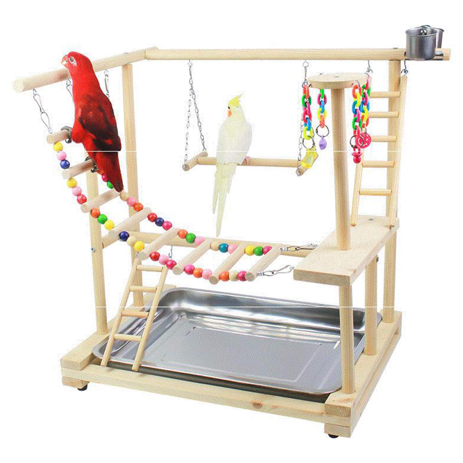 Pappagallo Uccello Gioco Cornice Scaffale Cockatiel Parco Giochi Pavimento Allenamento Basso In Legno Palestra Scala Alimentazione Tazza Altalena Arrampicata Sport Giocattolo Vasca Da Bagno Per Uccell