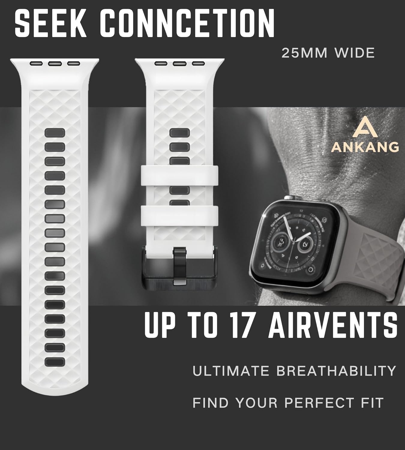 Sport Band for Apple Watch: Silicone Bands for Apple Watch Series 4 5 6 7 8 9 10 SE Ultra 49mm 42mm 44mm 45mm - Breathable Rubber Sports Strap for Workout - Women Men - m/l