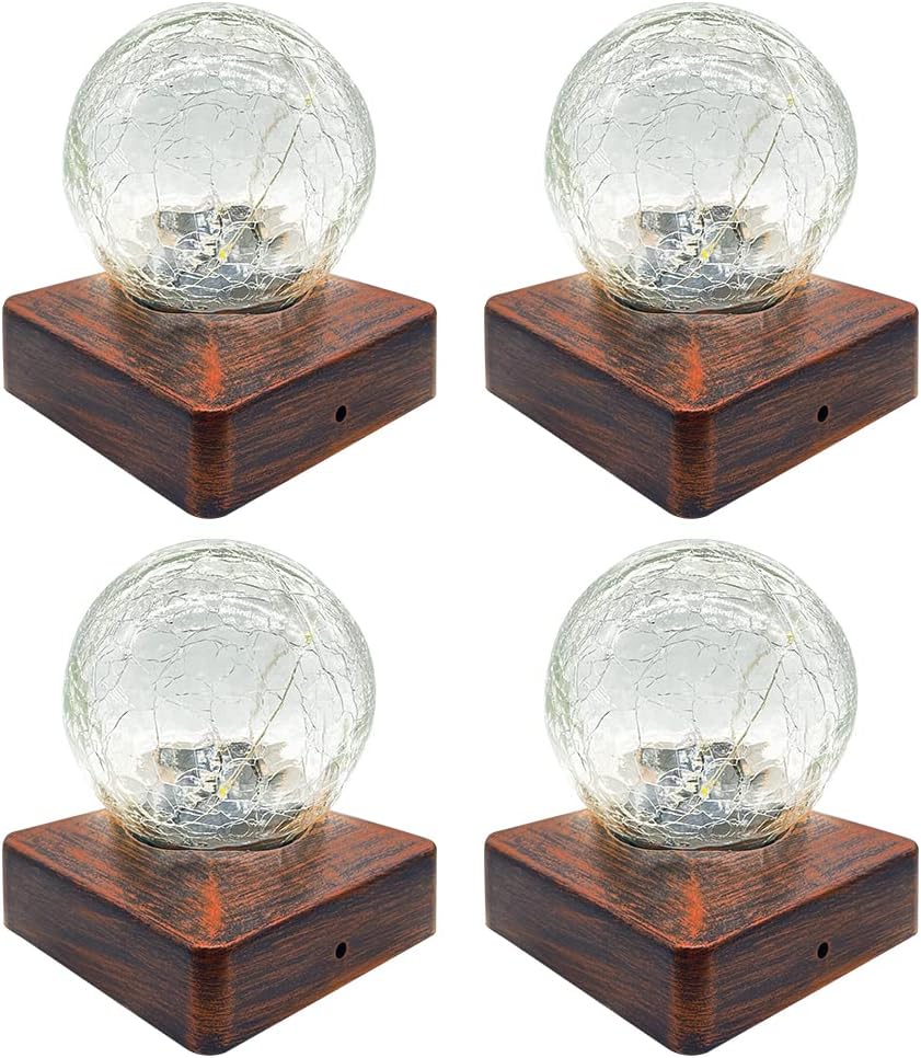 Maxxtek Solar Post Cap Lights, Solar LED Crackle Ball Deck Fence Lights