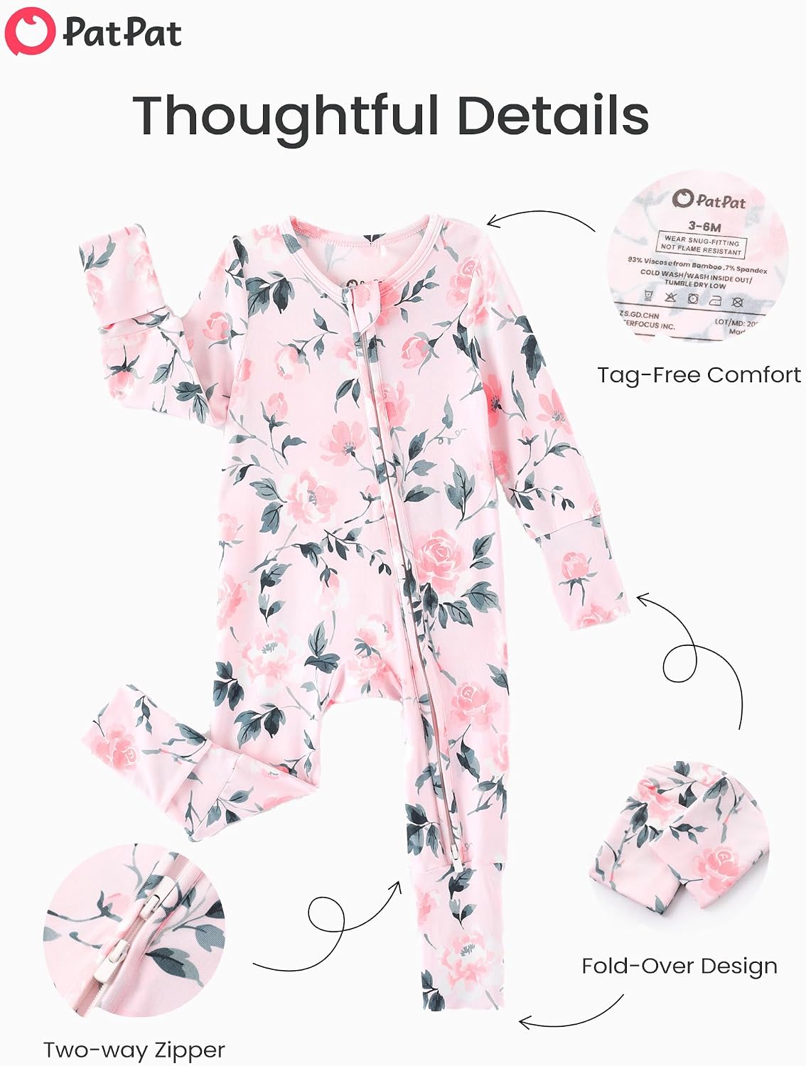 PATPAT Bamboo Viscose Baby Pajamas, Sleepers with 2-Way Zipper