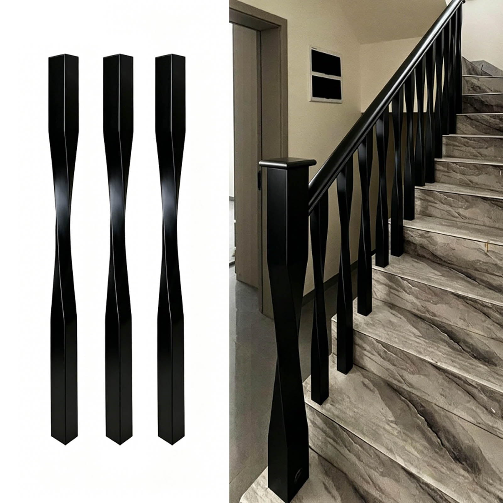JFBLSD Solid Wood Stair Balusters, Indoor Stair Railing Spindles Contemporary Staircase Spindles Bundles Handrail Parts for Contemporary Home Décor(Black,3Pcs)
