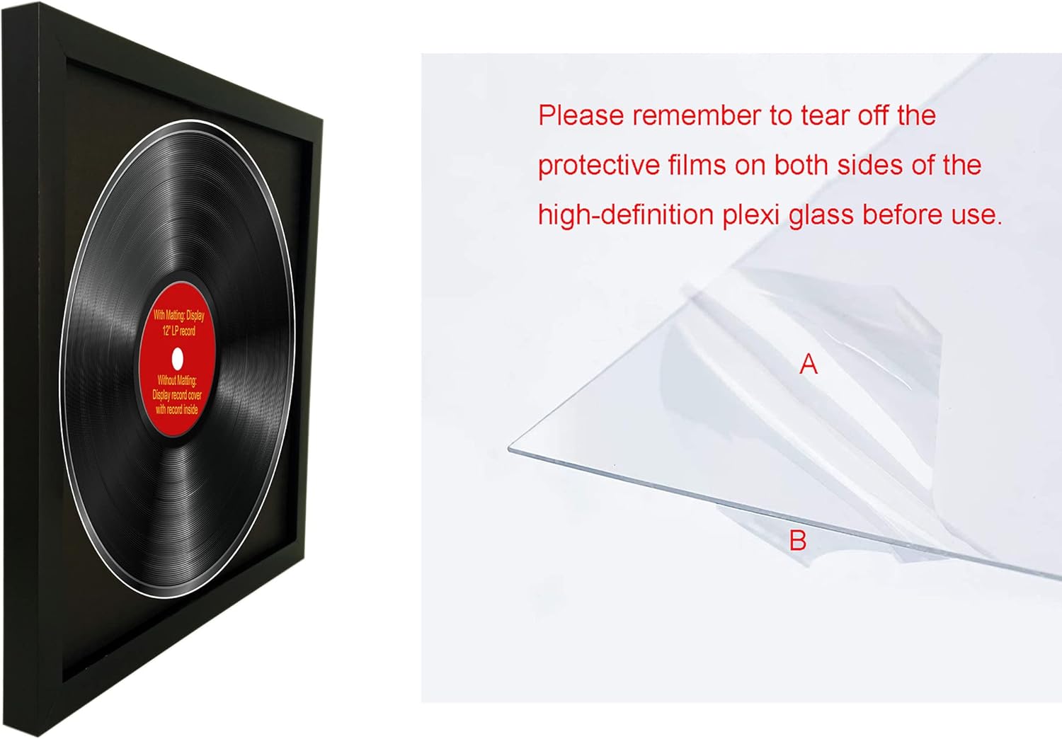 MKF, 2 Pack,12.5x12.5 Inch,LP Vinyl Record Album Frame Display With Black Mat,Made to display either vinyl LP Records or vinyl LP album covers, Spring Clips (Black Frame Black Mat, 2)