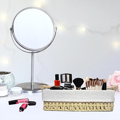 Miniatura 8 de Stackzey Cestas de baño para organizar, juego de 3 cestas de almacenamiento de papel higiénico para encimera con asas de madera decorativas,