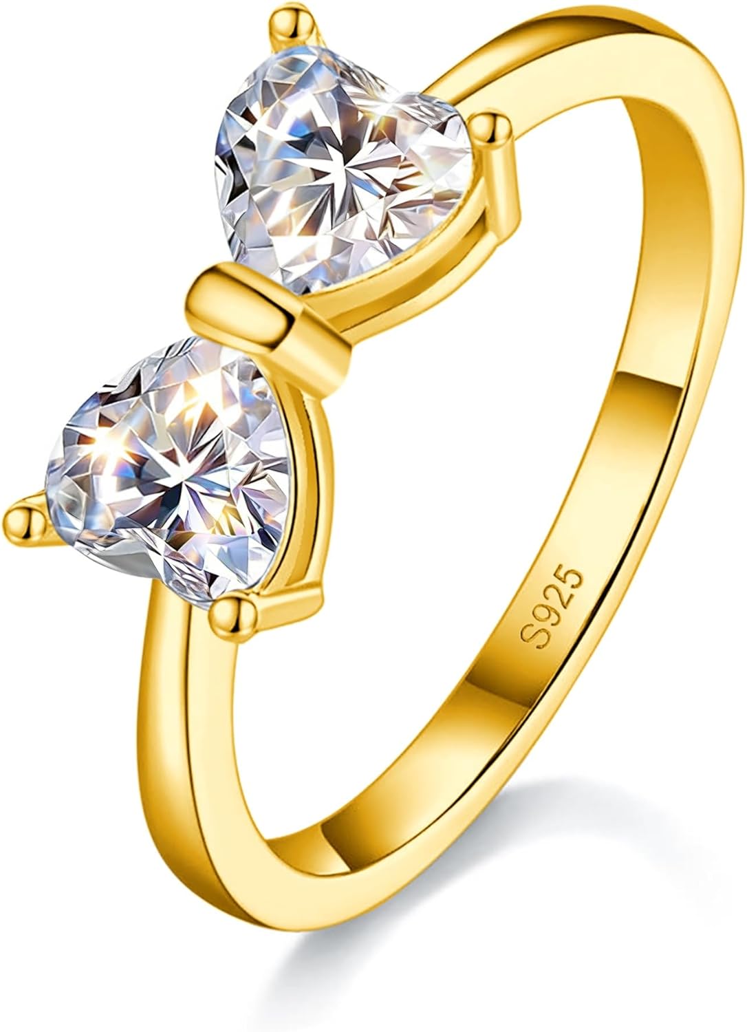 Moissanite Bow Promise Ring for Women, 1.6CT Heart Engagement Ring in S925 Sterling Silver, 18K White Gold Plated Stackable Ring