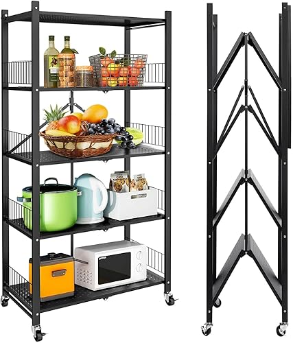 Miniatura 1 de Estantería de almacenamiento plegable de 5 niveles con ruedas, estante de almacenamiento de metal independiente para almacén, garaje con capacidad