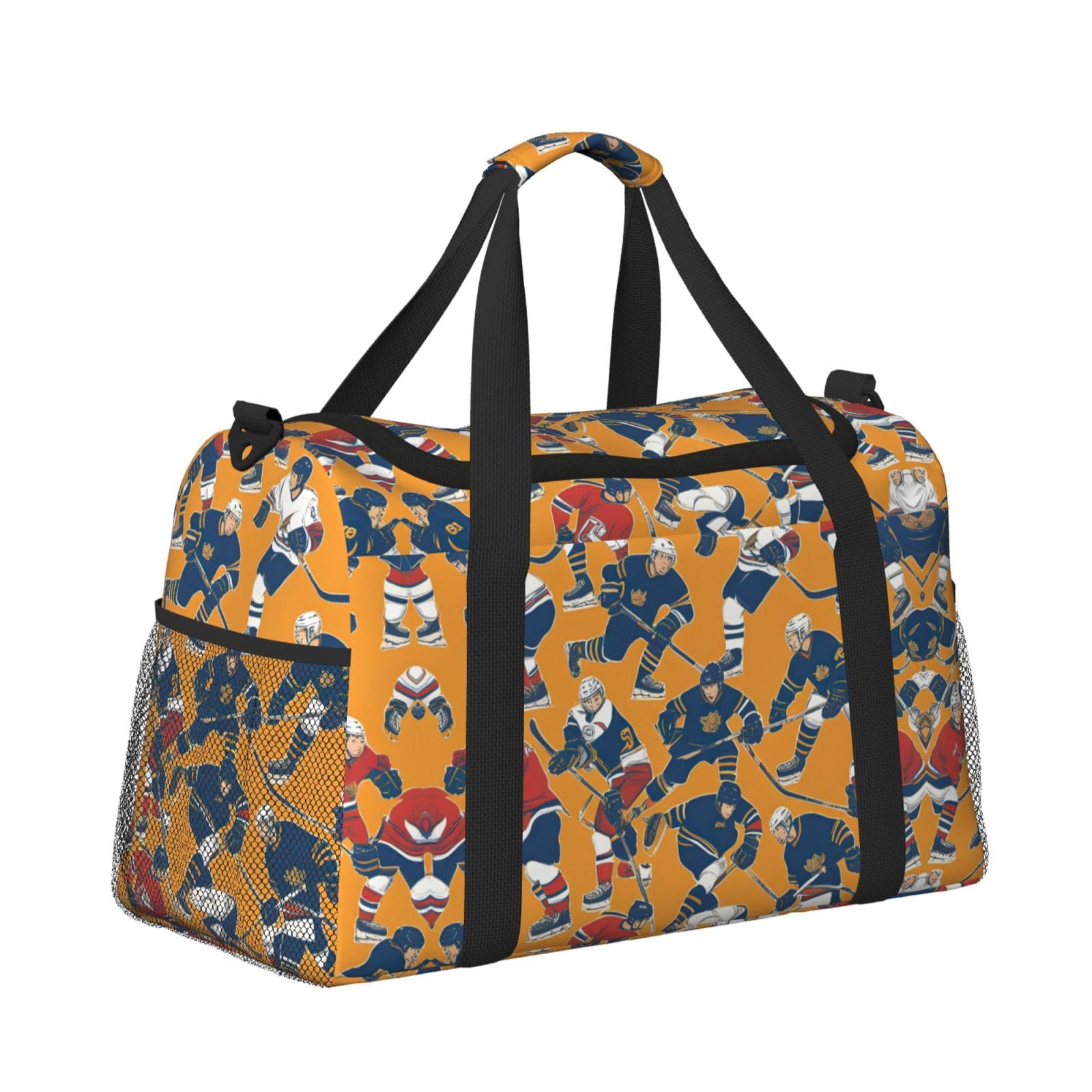 Sac de voyage de hockey, sacs de week-end pour femmes et hommes pour les aventures en plein air, idéal pour le camping et la randonnée, Noir/blanc, One Size