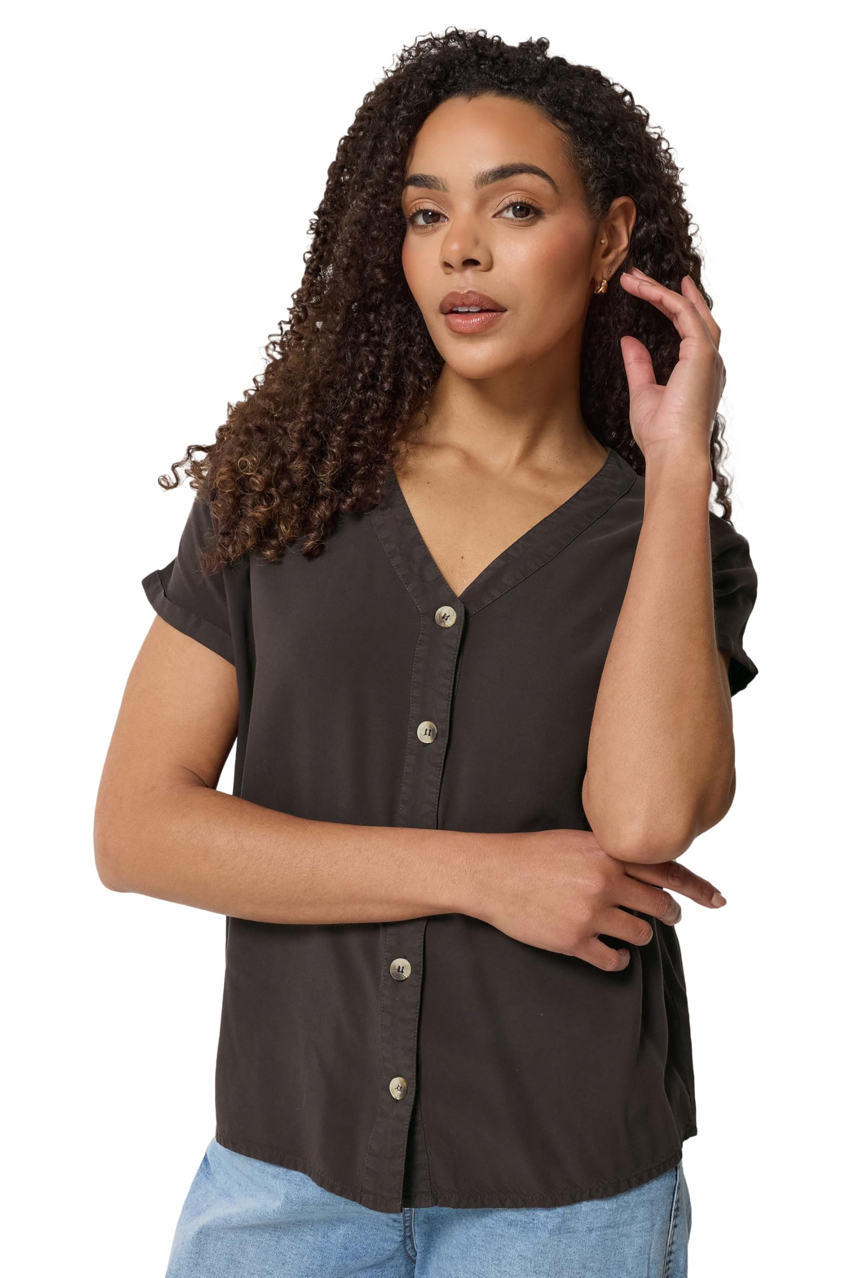 M&Co Button Front Blouse - Women's Brown