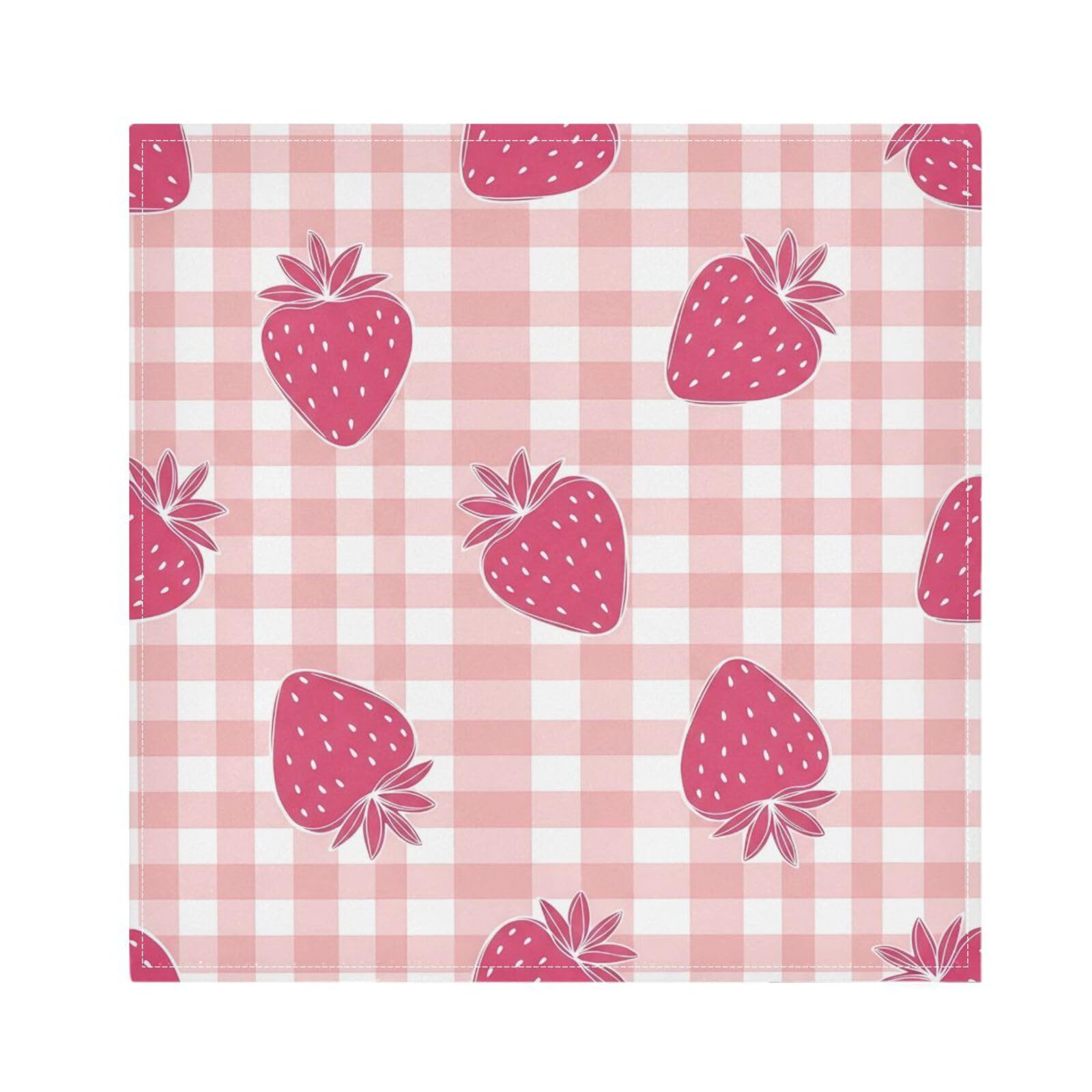 Ttgoth Strawberry Plaid Cloth Napkin Set of 4 Washable & Reusable Dinner Napkins for Dining Table, Banquets, Wedding, Party, 50x50 cm