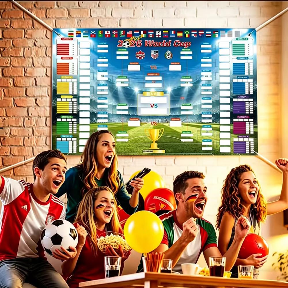 Shengou 60×84cm Fútbol M 2026 Wallchart con 2 Bolígrafos, Fijaciones Copa Mundial de Fútbol