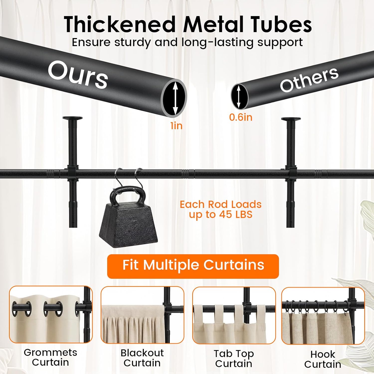 Giantex Room Divider Curtain Rod, No Drill Floor to Ceiling Tension Rod, Adjustable 4-10 ft Height & 28-142 in Width, Heavy Duty Metal Partition Rod for Separation in Apartment, Dorm, Studio, Black