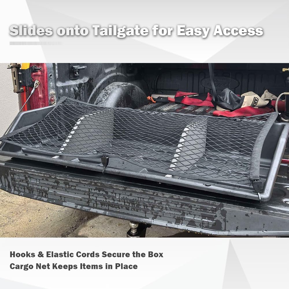 56” Truck/SUV Cargo Box Organizer, 3-Section Detachable Storage Bin with Net and Waterproof Cover, Slides onto Tailgate for Easy Loading, Durable Design for Pickup Truck Beds and SUV Trunk