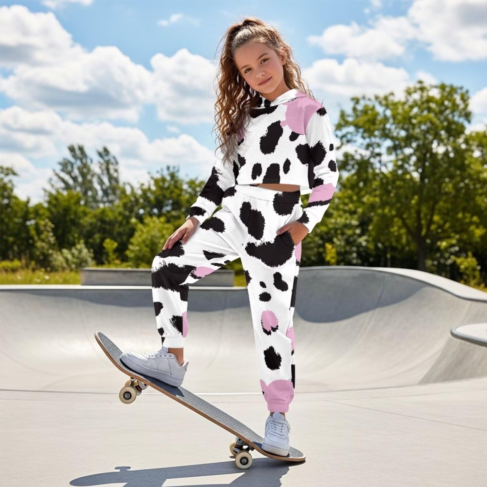 Dziewczęcy dres treningowy, 2-częściowy crop top, bluza z kapturem i spodnie do biegania, dziewczęce zestawy treningowe dla dzieci sportowe dresy