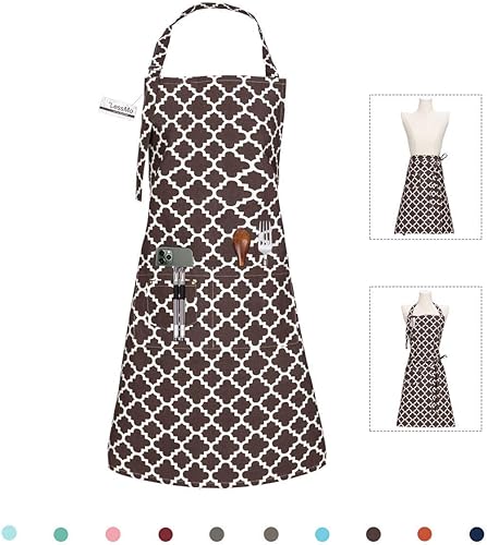 LessMo Delantales de cocina con 3 bolsillos para hombres y mujeres, delantal de chef de algodón ajustable de grado profesional para cocina, barbacoa