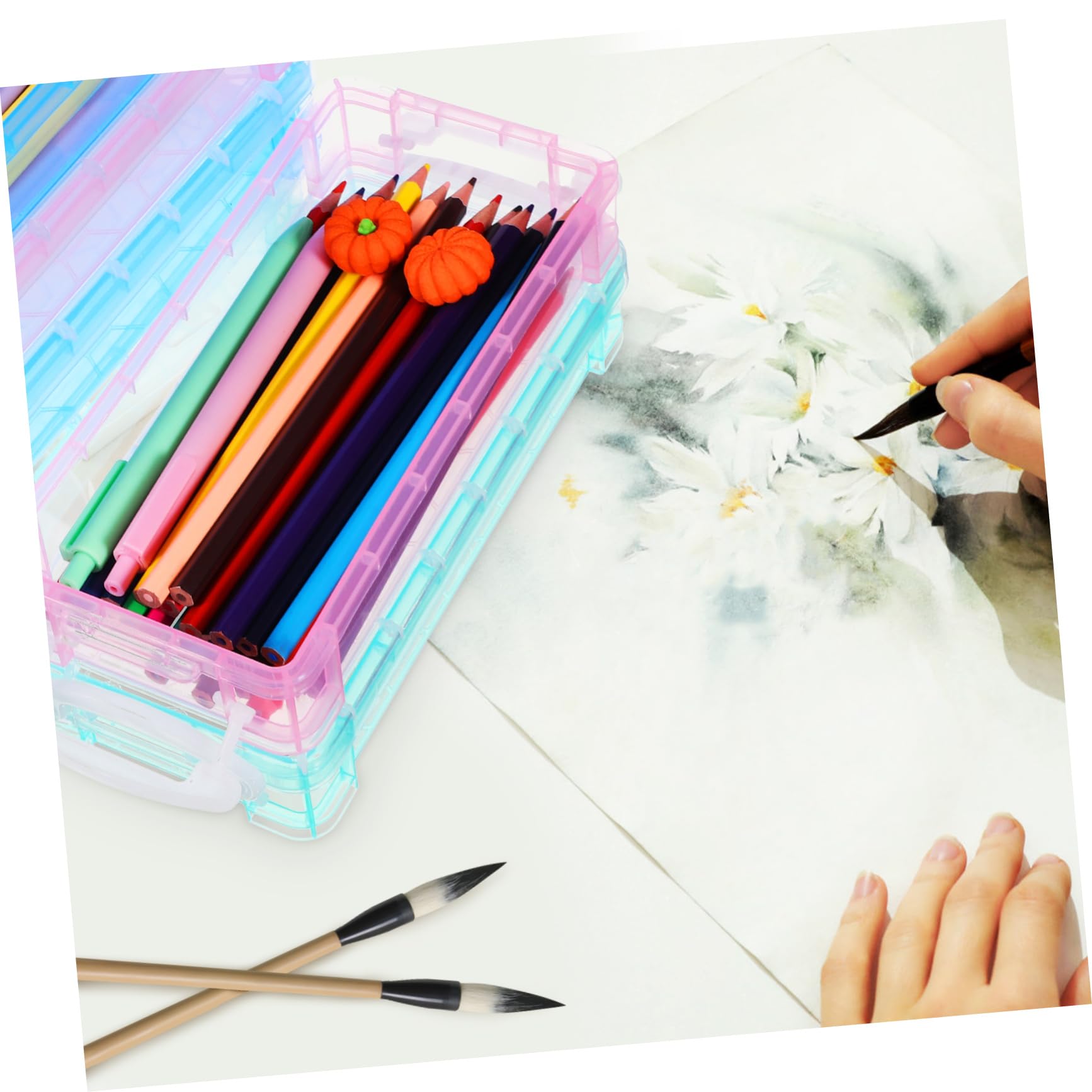 6piezas Estuche Transparente para Lápices De Colores Estuche De Plástico Apilable para Rotuladores Organizador para Artículos De Arte Clase Almacenamiento para Lápices De Colores