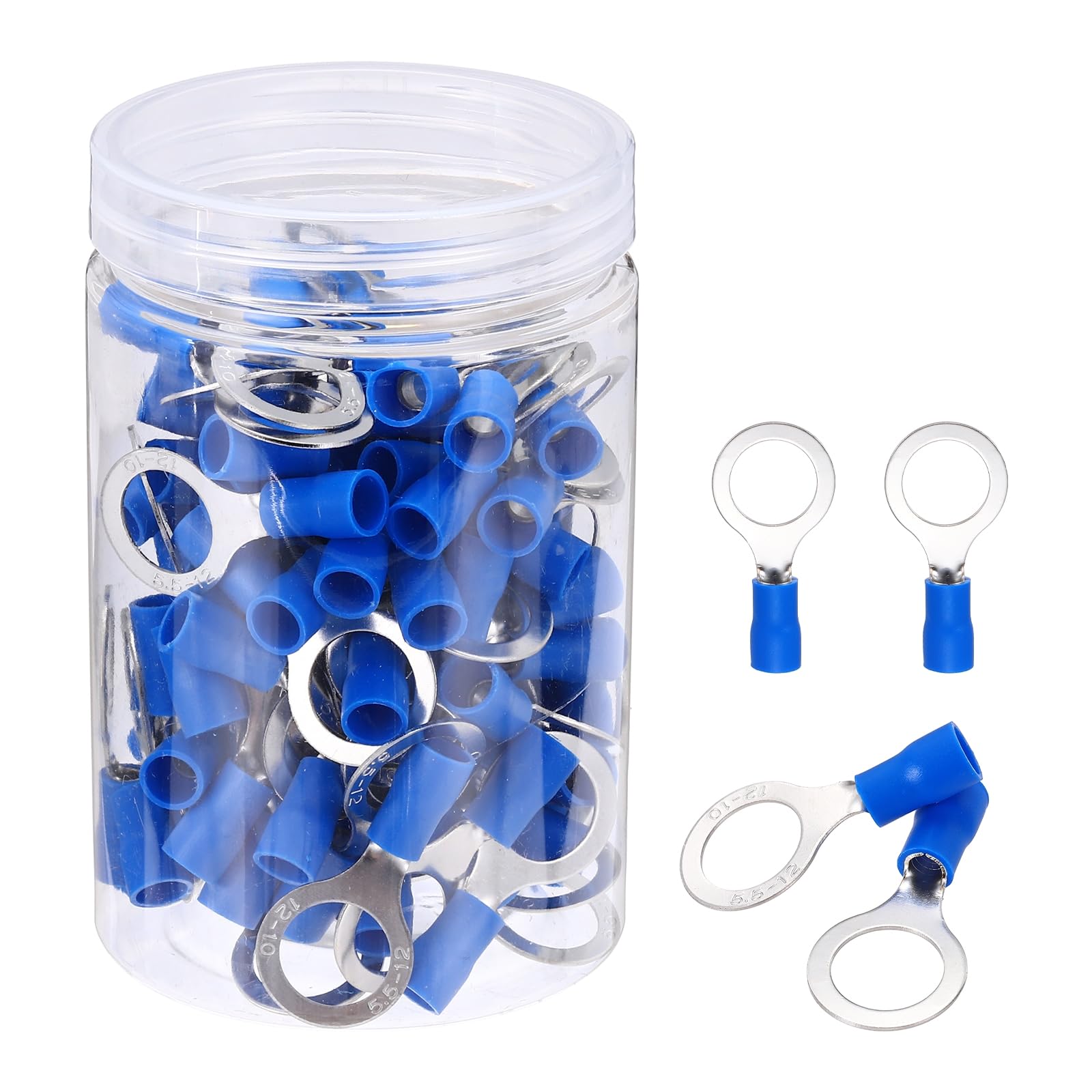sourcing map 100Pcs Insulated Ring Terminal RV5.5-12 Battery Lugs 12-10AWG Electrical Crimp Terminals Eyelet Wire Connectors for Industrial, Electrical Wiring, Blue