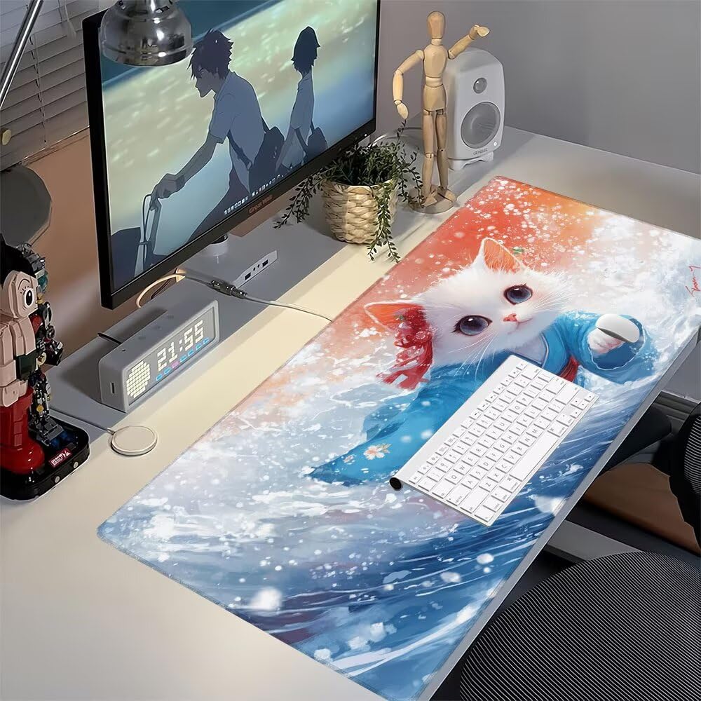 Giappone Tappetino Mouse XXL 1000x500x3mm, Gaming Tappetino Mouse Gatto Mousepad con Base in Impermeabile Gomma Antiscivolo per Tastiera Computer Ufficio Idea Regalo Festa del Papà e Compleanno X-862