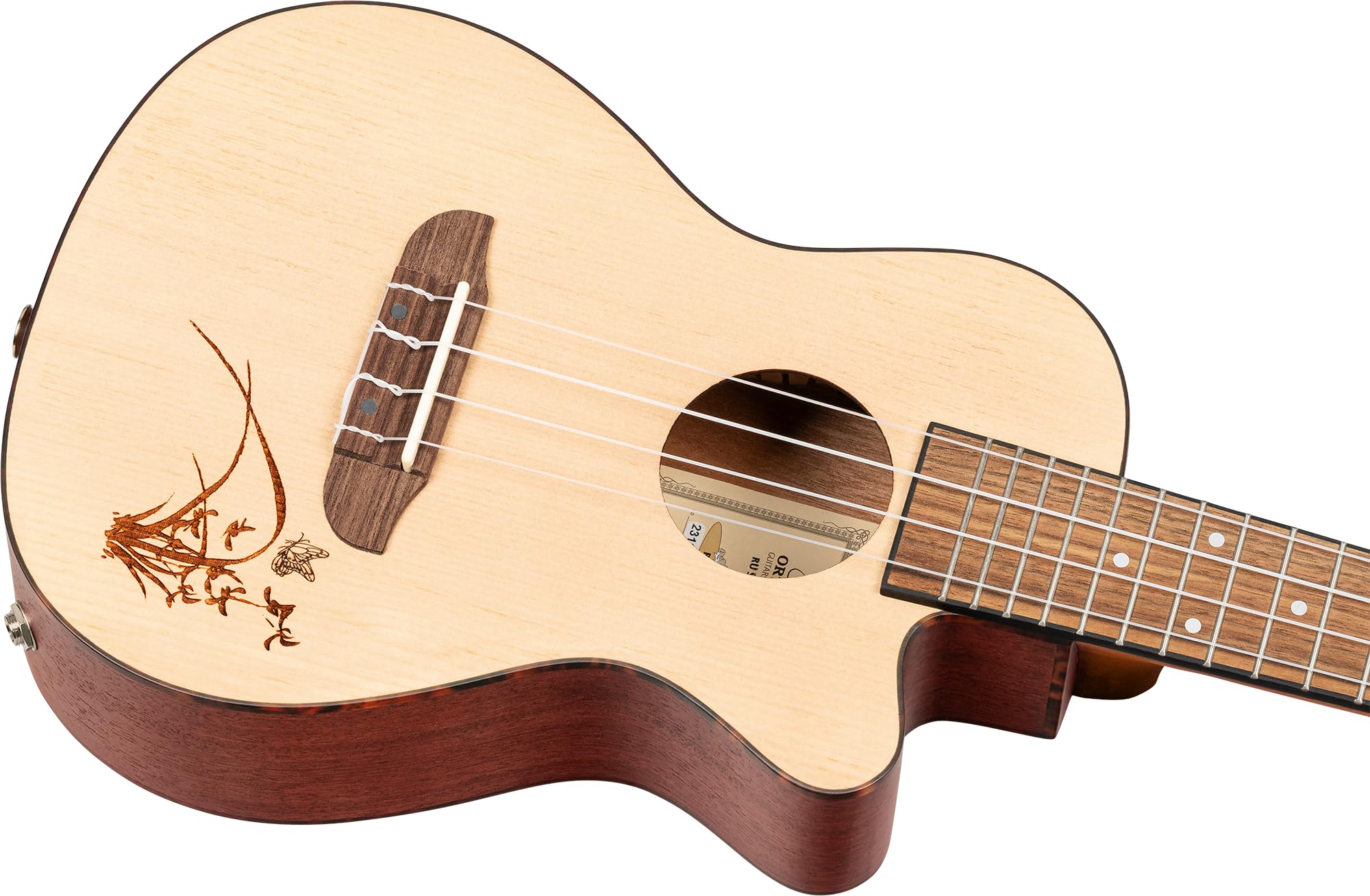 Ortega Guitars Konzert Ukulele Elektro-Akustisch – Bonfire Series – mit Cutaway – Fichte, Sapele, Natur (RU5CE)