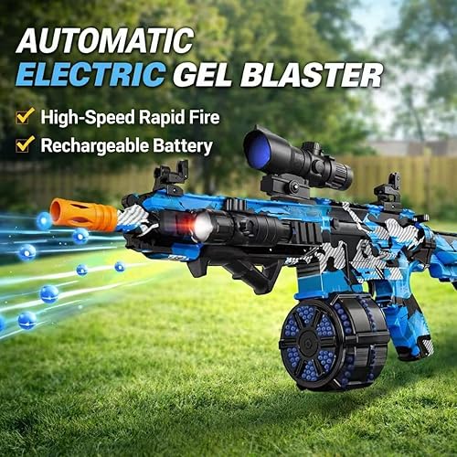 Vista 9 de JIFTOK - Pistola eléctrica de bolas de gel, lanzador automático de bolas de salpicaduras de alta velocidad con más de 60000 y gafas, juguetes