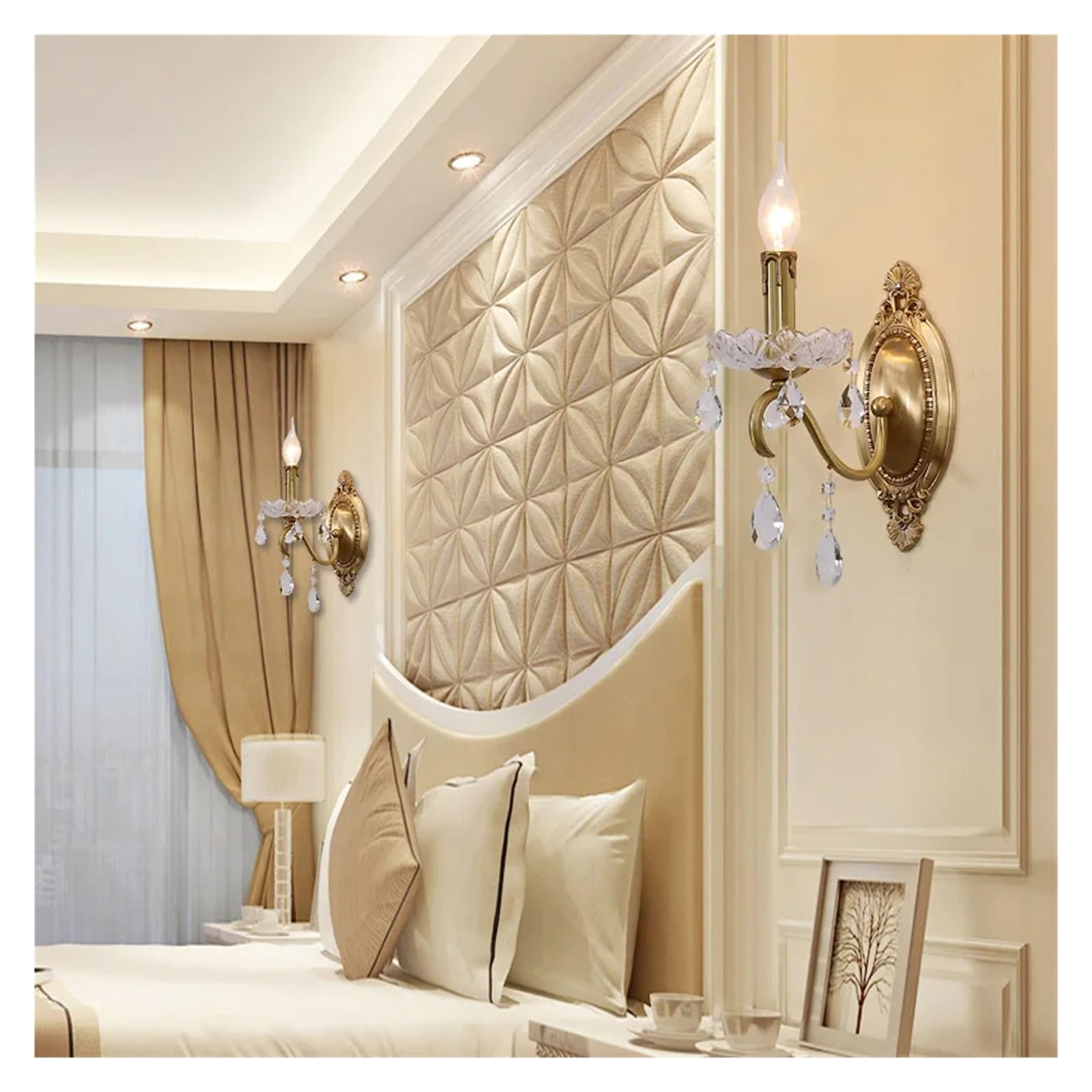 ASerZenith Modern Minimalist French Crystal Indoor Bedroom Bedside Retro European Mirror Front Corridor Aisle Copper Wall Lamp,Chandelier Lighting, 2,1