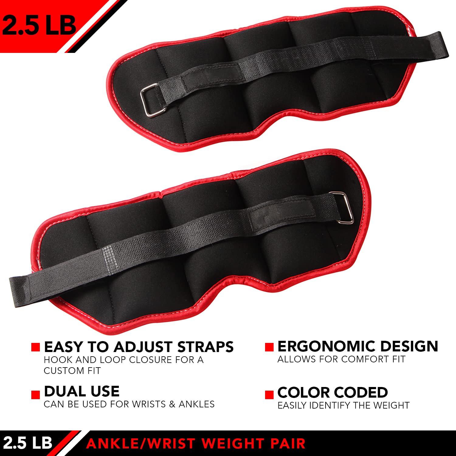 GoFit 5lb Adjustable Ankle Weights - 2.5lbs Each