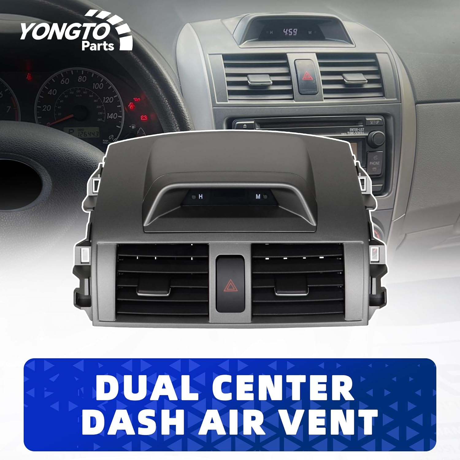 A/C Heater Vent 55670-02340 Dual Center Dash Air Vent with Clock Compatible with Toyota Corolla 2009-2013 Center Dashboard Air Outlet Louver Replace OE 5567002340