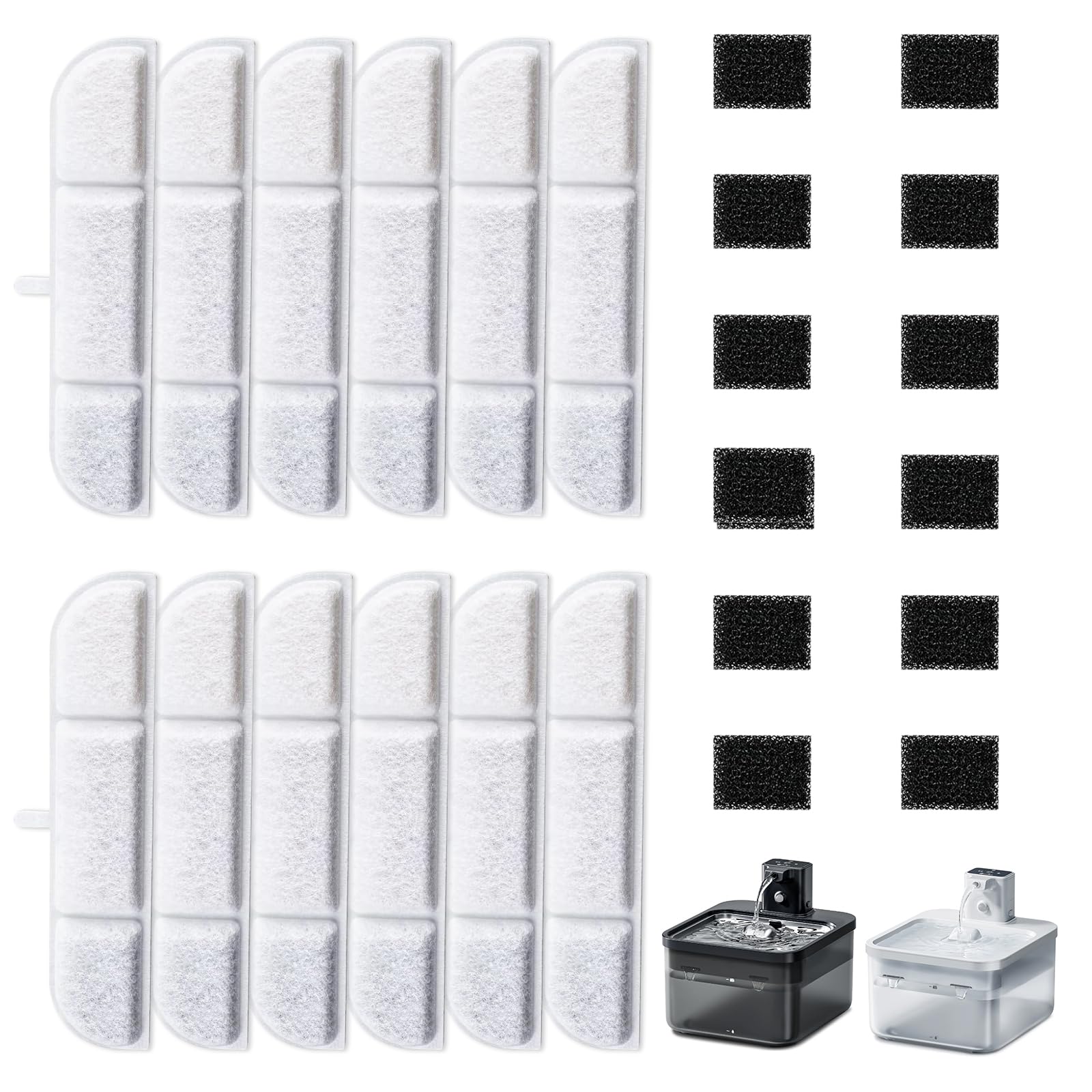 HAVANSIDY 12Packs Replacement Filters Compatible with Downy Paws Cat Water Fountain - Triple Filtration Filters for DownyPaws 84oz/2.5L Wireless Pet Fountain DPWFP6 (12 Filters & 12 Sponges)