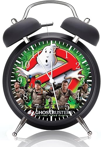 Ghostbusters - Reloj despertador de escritorio, campana doble con luz nocturna, silencioso, sin tictac, cara de cristal de 4 pulgadas, gran