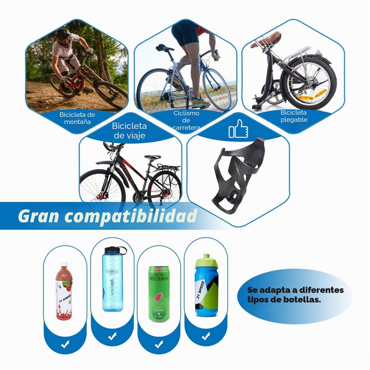 2 unidades de soporte para botellas de agua para bicicleta, de carbono, ligero, para bicicleta de montaña, de carretera, mate