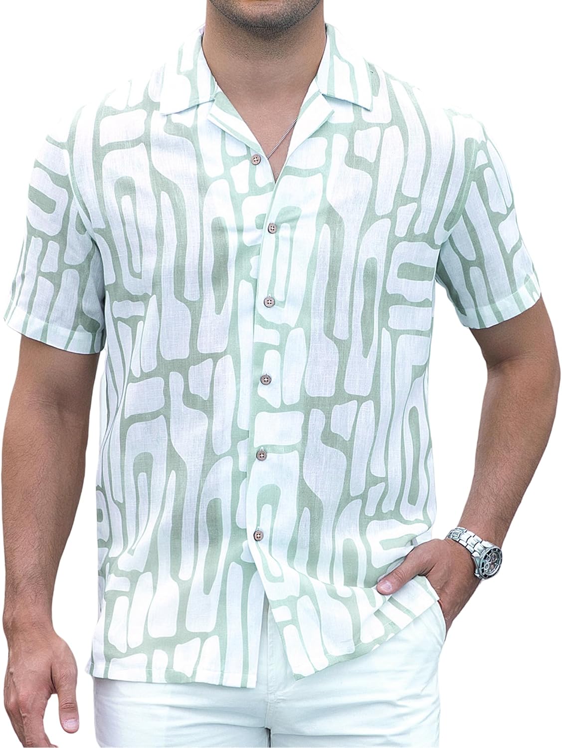 Alex Vando Mens Dress Shirts 4-Way Stretch Wrinkle Free Regular Fit Short Sleeve Men Button Down Shirt - Image 2