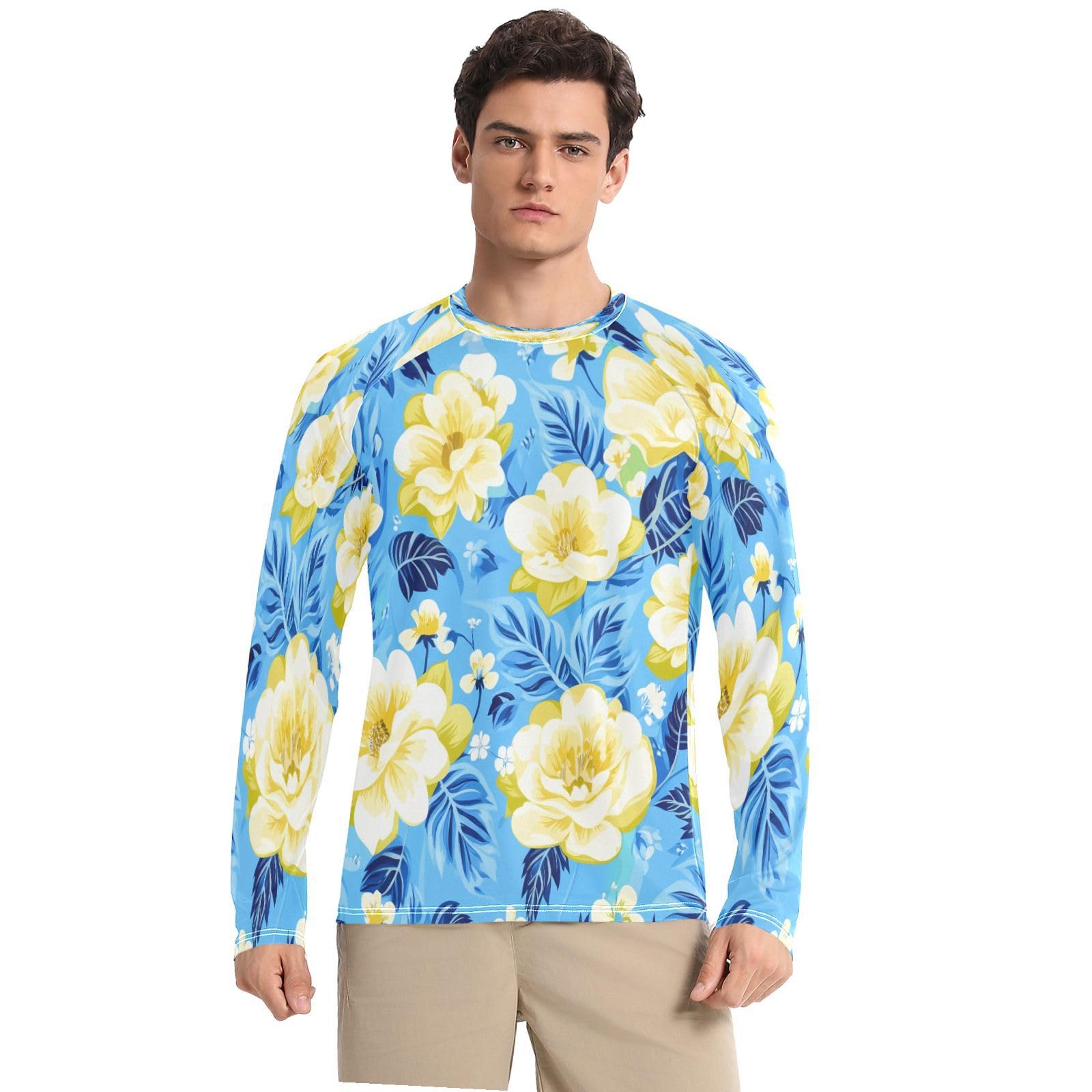 Colored Flowers Men's Sun Protection Shirts UPF 50+ Long Sleeve UV Rash Guard Quick Dry Swim Shirts-image-17