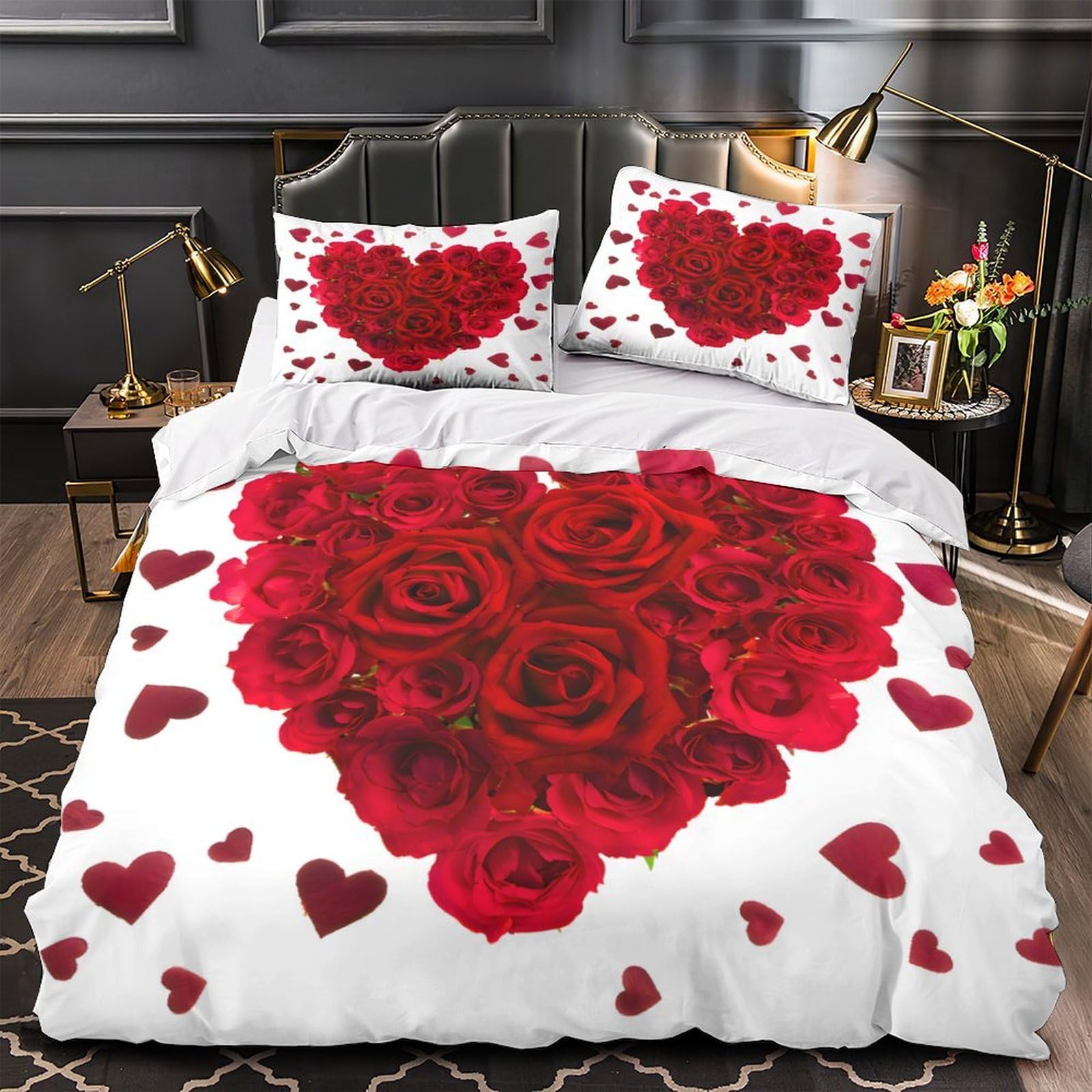 Ensemble de literie 3D rose rouge pour une chambre de fille romantique