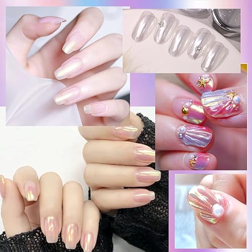 Miniatura 7 de Polvo de uñas de cromo perla blanca, polvo de uñas blanco nacarado, purpurina en polvo sinfonía perla de sirena neón para uñas, el polvo es fino y