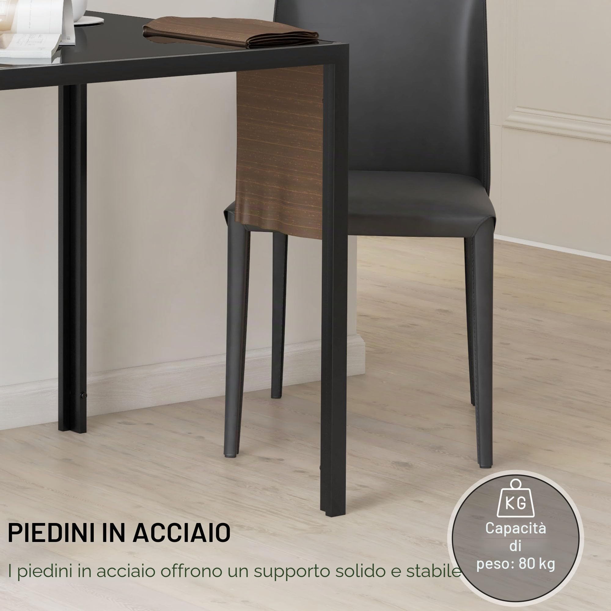 HOMCOM Tavolo da Pranzo 75cm Quadrato 4 Posti Cucina Nero