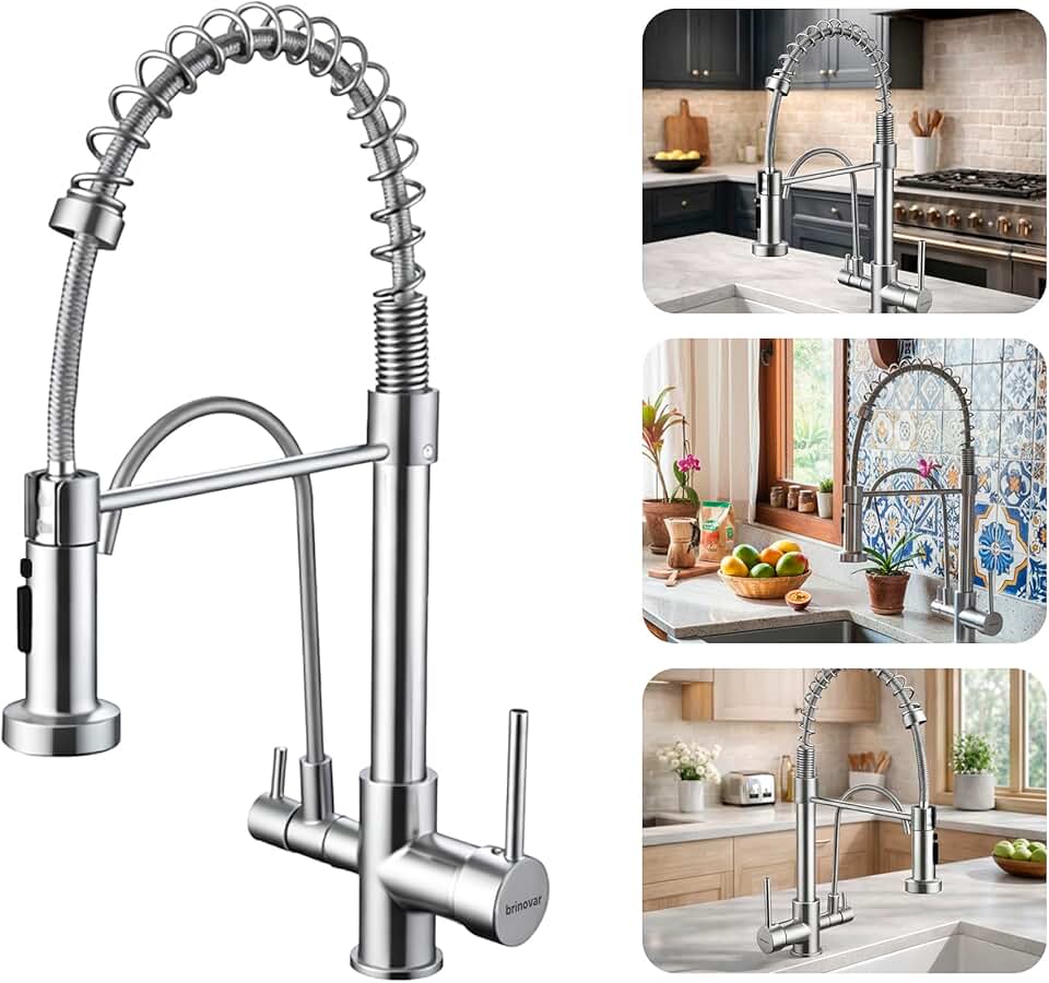 Torneira Misturador Monocomando Gourmet de Cozinha Bancada Pia Flexível Água Quente, Fria e Filtrada 3 em 1 Cromada Prata Brinovar